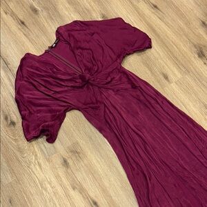 Zara Red Ruched Wrap Maxi Dress with Flutter Sleeves
